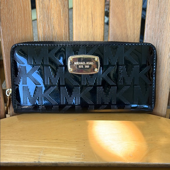 Michael Kors Handbags - Michael Kors Glossy Black Wallet with Gold Accents